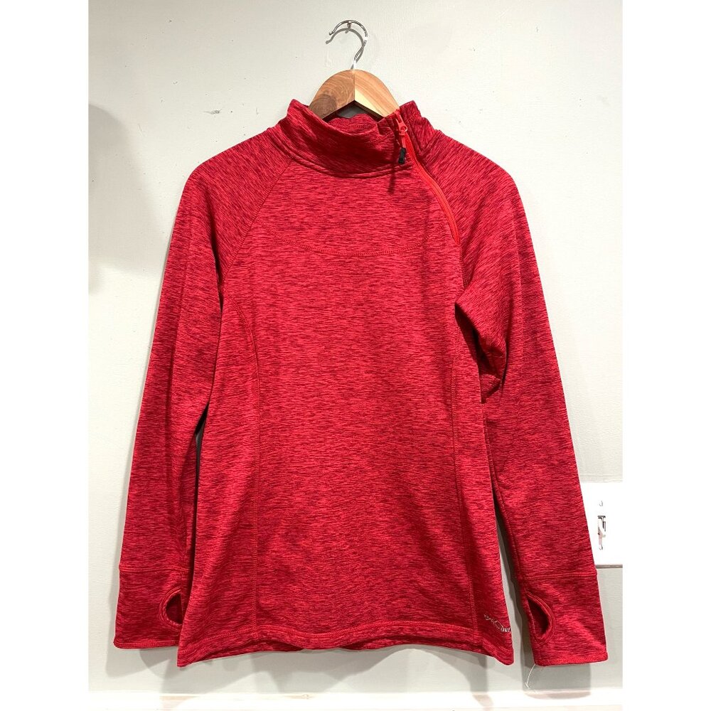 Eddie Bauer Sz M Womens Red High Route Grid Fleece Lined Pullover Thumbholes